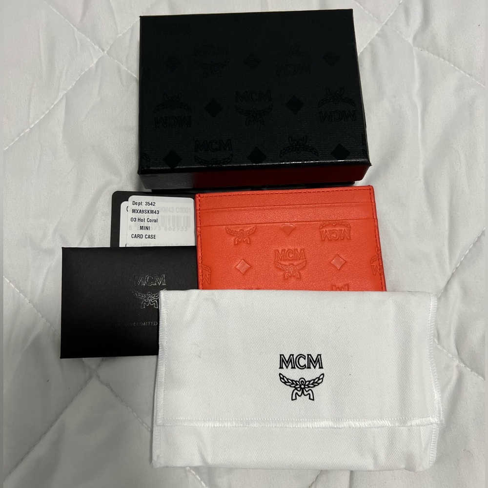 NWT 💯 Authentic MCM card holder in Hot Coral color
